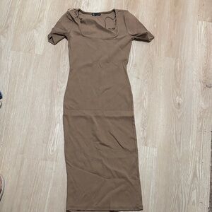 Zara Brown Square-Neck Midi Dress